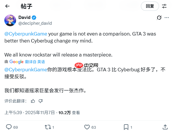 CDPR调侃《GTA6》延期 引发玩家抨击:你也配开玩笑?
