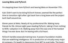 PyTorch 创始人宣布离职 Meta，称“不想一辈子都做 PyTorch”