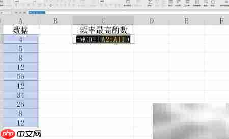 WPS统计最高频数方法