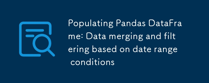 Pandas DataFrame の設定: 日付範囲条件に基づいたデータのマージとフィルタリング