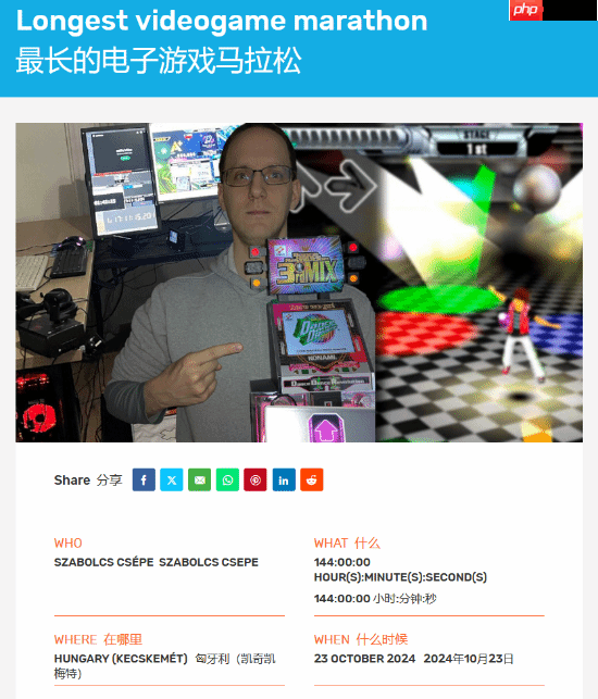 连玩跳舞机144小时！匈牙利玩家打破吉尼斯世界纪录