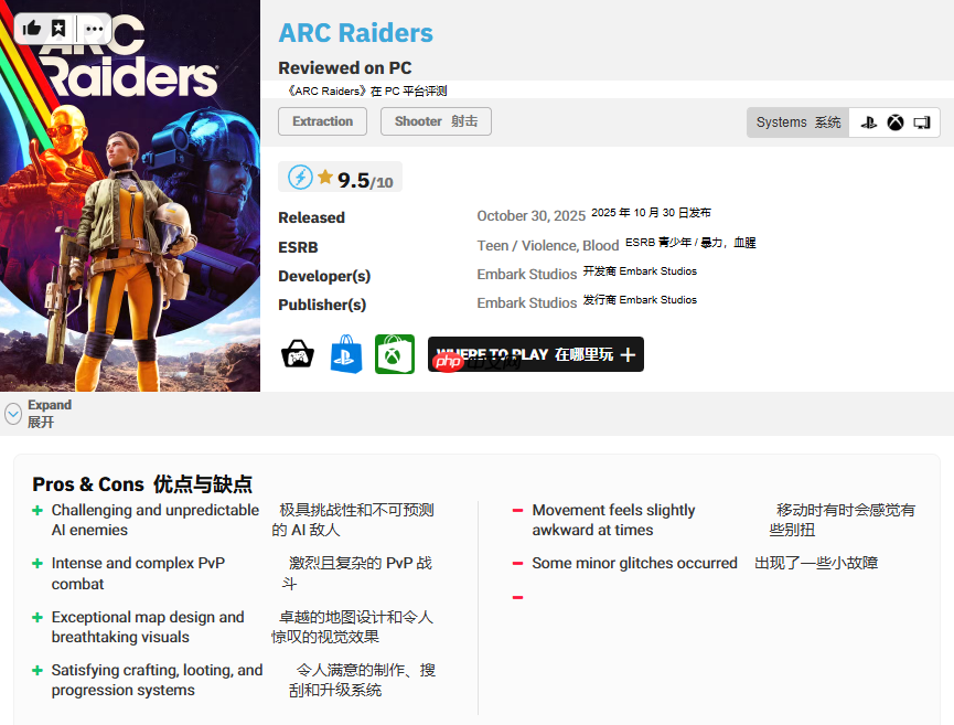 《ARC Raiders》M站均分86 IGN9分:搜打撤新标杆！