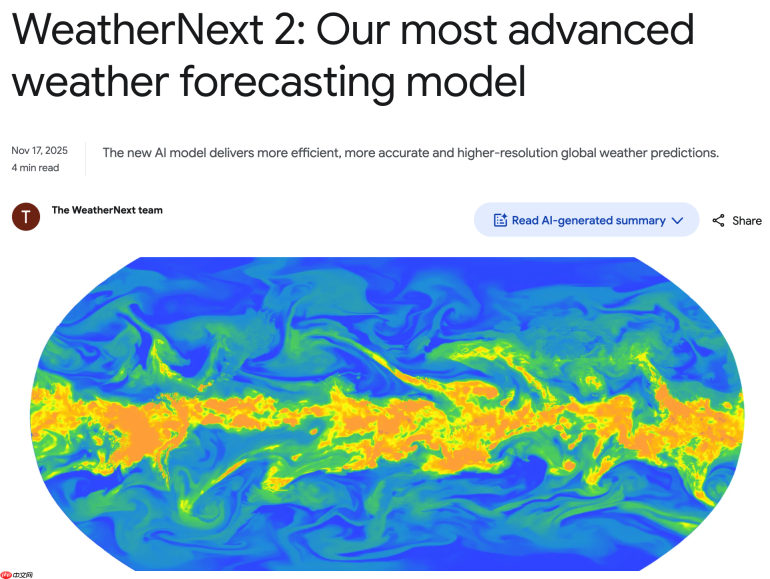 谷歌发布新一代 AI 天气预报模型 WeatherNext 2