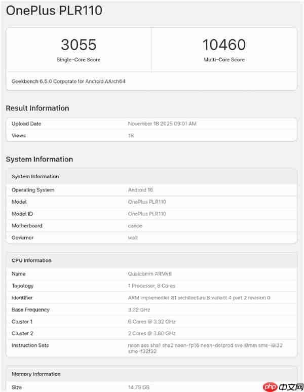 一加Ace 6T首发!高通第五代骁龙8首个跑分来了 多核超越骁龙8至尊版