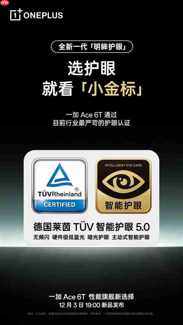 一加Ace 6T支持全新明眸护眼:通过了最严苛的护眼小金标认证
