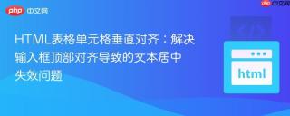 HTML表格单元格垂直对齐：解决输入框顶部对齐导致的文本居中失效问题