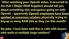 PC玩家太难了！OpenAI疯狂扫货DDR5：游戏内存也不能幸免