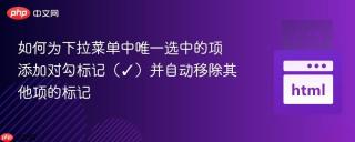 如何为下拉菜单中唯一选中的项添加对勾标记（✓）并自动移除其他项的标记
