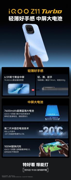中屏续航双王炸！iQOO Z11 Turbo轻薄机身塞下7600mAh大电池