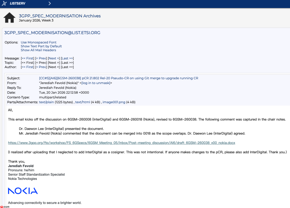 3GPP 工具链革新提案出炉:诺基亚提议用 Git merge 替代 Git rebase,提升 6G 规范迭代透明度