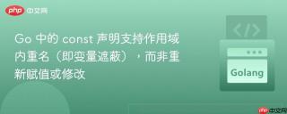 Go 中的 const 声明支持作用域内重名（即变量遮蔽），而非重新赋值或修改