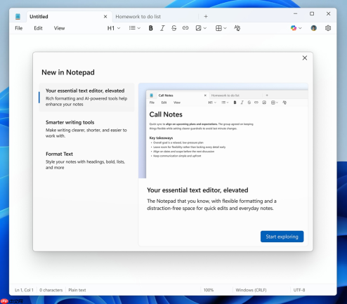 Windows 11 记事本再升级，引入可选 AI 功能与富文本格式