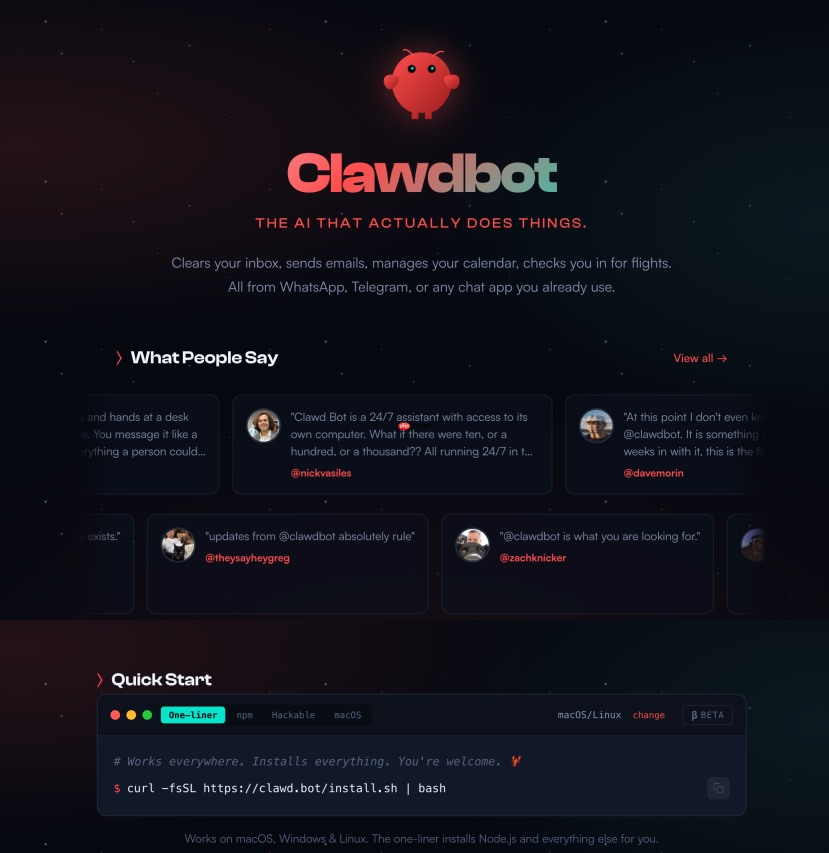 Clawdbot - 自托管、可扩展、主动式的的开源 AI 助手