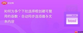 如何为多个下拉选择框创建可复用的函数，自动同步选项值与文本内容