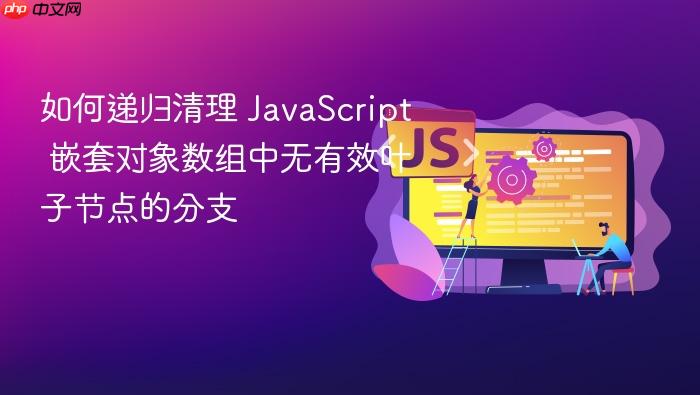 如何递归清理 JavaScript 嵌套对象数组中无有效叶子节点的分支