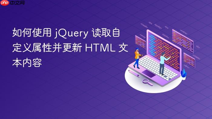 如何使用 jQuery 读取自定义属性并更新 HTML 文本内容
