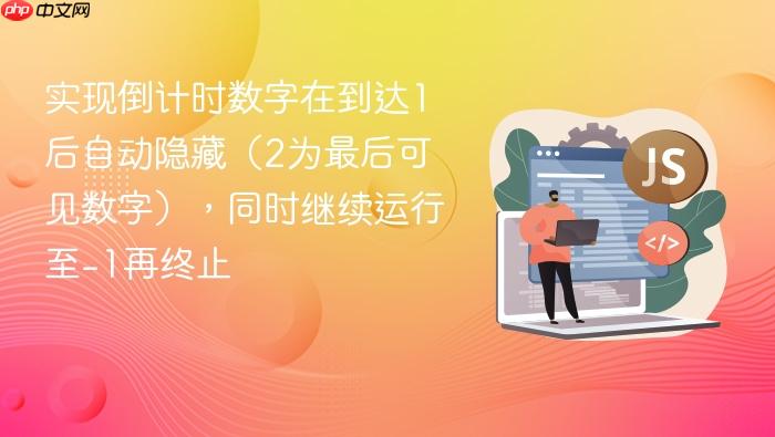 实现倒计时数字在到达1后自动隐藏(2为最后可见数字),同时继续运行至-1再终止