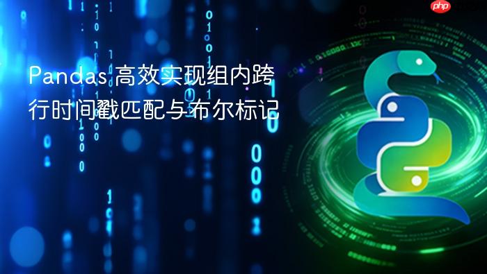 Pandas 高效实现组内跨行时间戳匹配与布尔标记