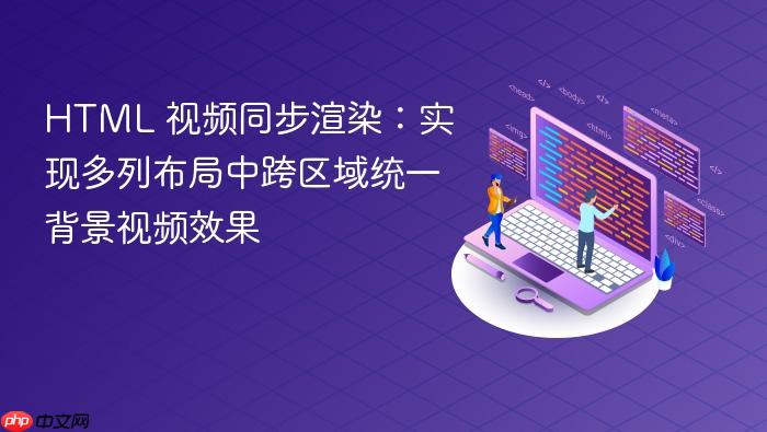HTML 视频同步渲染:实现多列布局中跨区域统一背景视频效果