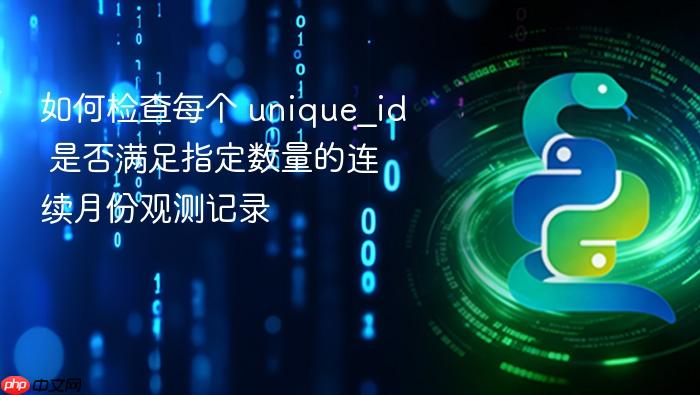 如何检查每个 unique_id 是否满足指定数量的连续月份观测记录
