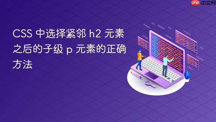 CSS 中选择紧邻 h2 元素之后的子级 p 元素的正确方法