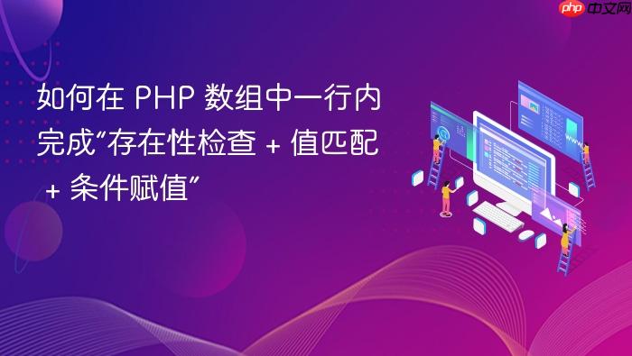 如何在 PHP 数组中一行内完成“存在性检查 + 值匹配 + 条件赋值”