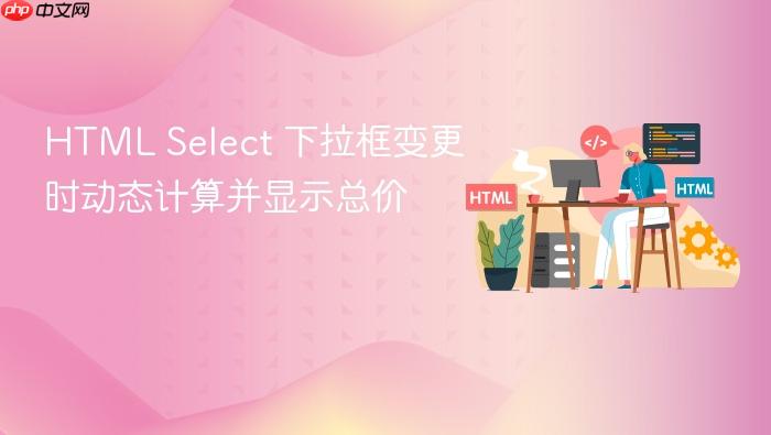 HTML Select 下拉框变更时动态计算并显示总价
