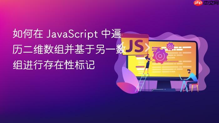 如何在 JavaScript 中遍历二维数组并基于另一数组进行存在性标记