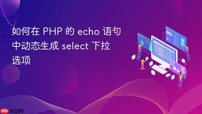 如何在 PHP 的 echo 语句中动态生成 select 下拉选项
