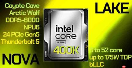 酷睿Ultra 400系列CPU大爆料:最多52核、175W功耗支持DDR5-8000内存