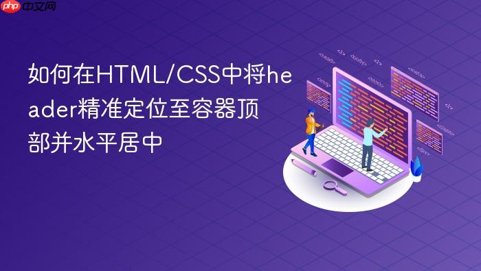 如何在HTML/CSS中将header精准定位至容器顶部并水平居中