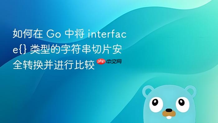 如何在 Go 中将 interface{} 类型的字符串切片安全转换并进行比较