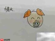 猪头简笔画：笨蛋猪头简单画法