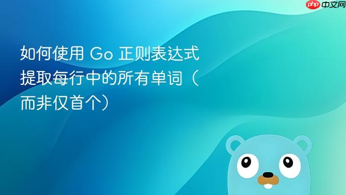 如何使用 Go 正则表达式提取每行中的所有单词(而非仅首个)