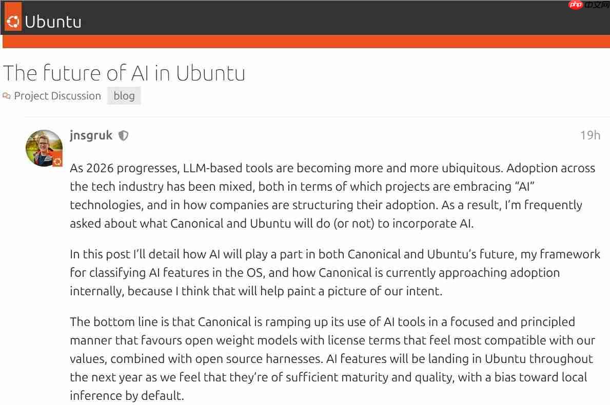 不做AI产品做AI增强：Ubuntu官宣 2026 年全面集成原生AI
