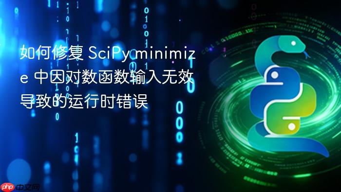 如何修复 SciPy minimize 中因对数函数输入无效导致的运行时错误