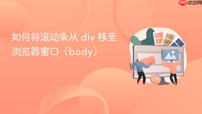 如何将滚动条从 div 移至浏览器窗口(body)