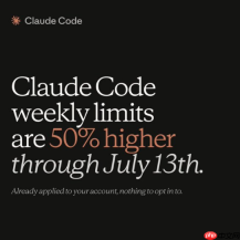 Anthropic宣布提升Claude Code额度:每周限额叠加增长50%,持续至7月13日