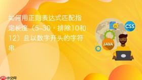 如何用正则表达式匹配指定长度(5–30,排除10和12)且以数字开头的字符串