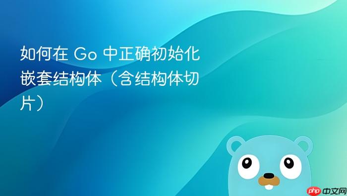 如何在 Go 中正确初始化嵌套结构体(含结构体切片)