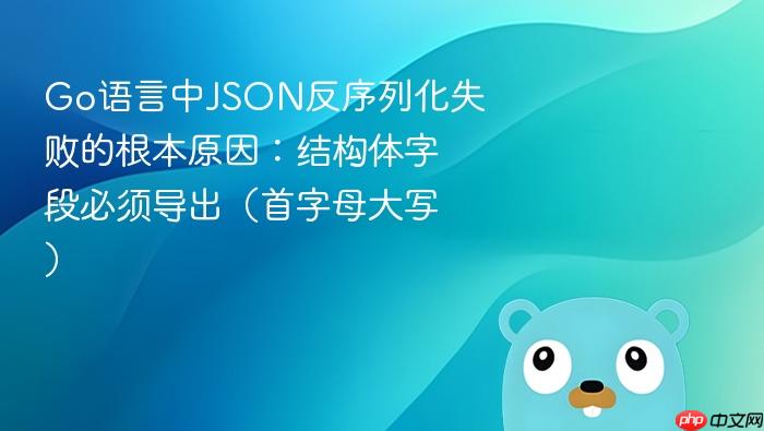 Go语言中JSON反序列化失败的根本原因:结构体字段必须导出(首字母大写)