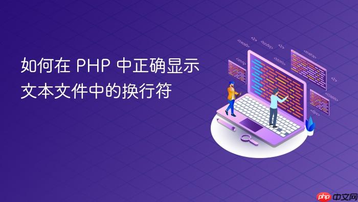 如何在 PHP 中正确显示文本文件中的换行符
