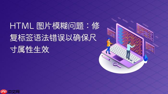 HTML 图片模糊问题:修复标签语法错误以确保尺寸属性生效