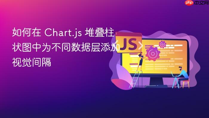 如何在 Chart.js 堆叠柱状图中为不同数据层添加视觉间隔