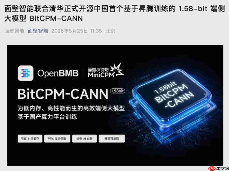 面壁智能联合清华大学发布中国首个1.58-bit大模型BitCPM-CANN