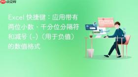 excel 快捷键：应用带有两位小数、千分位分隔符和减号 (-)（用于负值）的数值格式