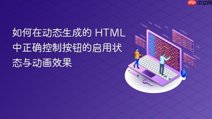 如何在动态生成的 HTML 中正确控制按钮的启用状态与动画效果