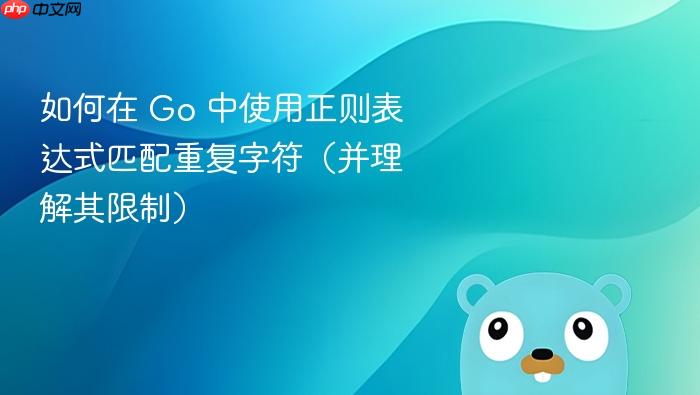 如何在 Go 中使用正则表达式匹配重复字符（并理解其限制）
