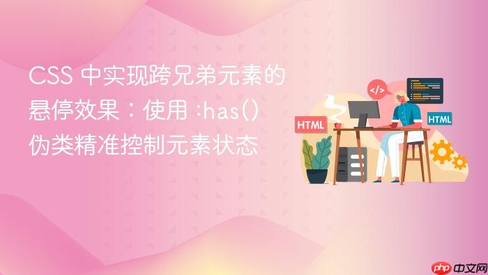 CSS 中实现跨兄弟元素的悬停效果:使用 :has() 伪类精准控制元素状态