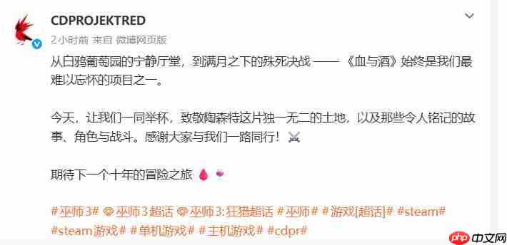 《巫师3》资料片“血与酒”发售十周年 纪念贺图发布